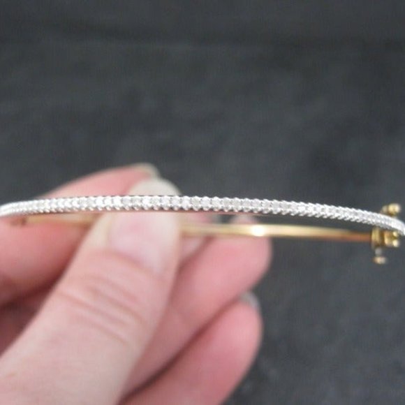 14K ROSE Gold Vermeil Sterling Diamond Bangle Bracelet 7 Inches Macys - Picture 8 of 16